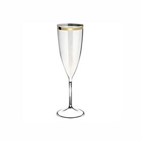 Taça Plástica para Champagnhe com borda dourada 170ml - TC29